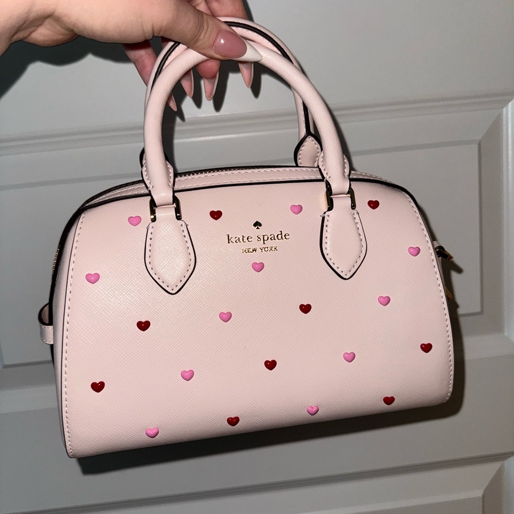 Kate Spade Light Pink Satchel with Heart Accents with matching wallet